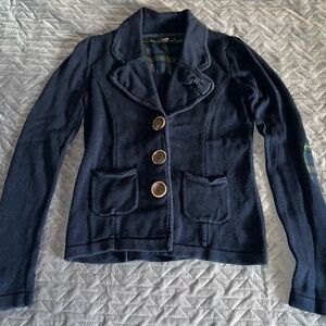 Twik Navy Blue Women's Jacket Button Details Patched Elbows Academia coquette